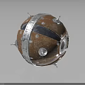 Rustic Brown Metal Sphere With Silver Bands Bolts And Mechanical Details