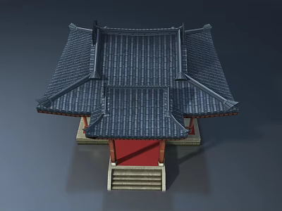 Classic Traditional Chinese Pavilion 3D Model with Black Tile Roof and Red Pillars 3d model