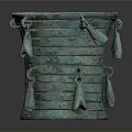 Ancient Bronze Sculpture Carved With Ribbed Design And Hanging Ornaments