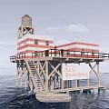 Wooden Sea Platform With Red White Stripes And New Seadonia Banner In Ocean Water