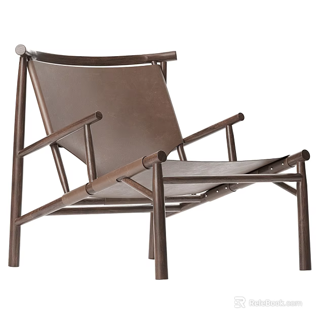 Elegant Modern Armchair With Wooden Frame And Leather Seat Backrest 3d model 