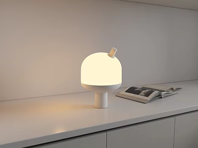 Modern Minimalist White Table Lamp With Round Lampshade On Countertop Near Magazine 3d model