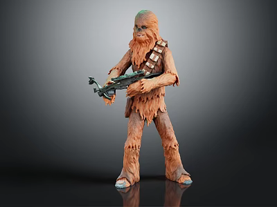 Furry Movie Character Standing Holding Blaster Weapon in Detailed Sci Fi Action Pose 3d model