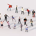 Group of People in Diverse Poses Engaged in Activities Like Dancing and Playing Instruments