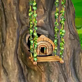 Magical Tree Hole Swing House With Green Vines On Large Tree Trunk