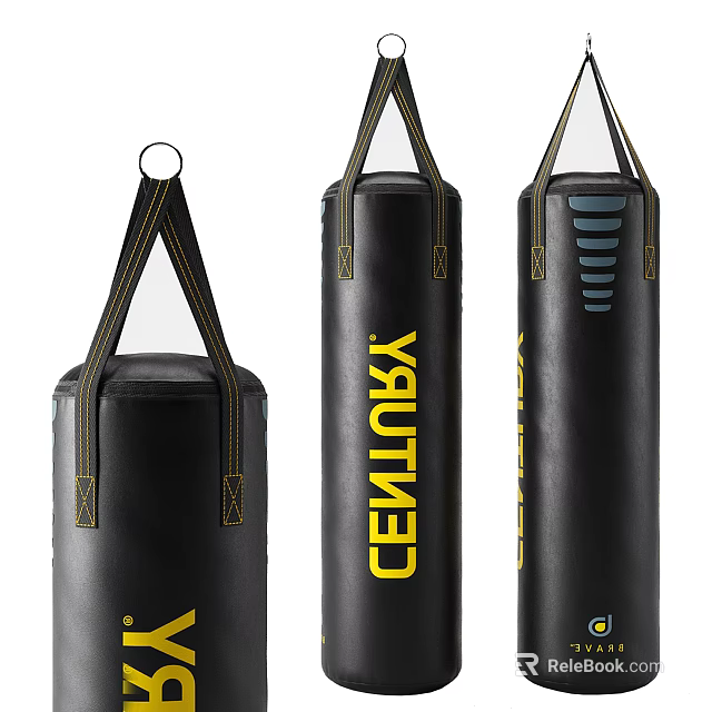 CENTURY Black Boxing Bags for Fitness Training with Yellow Lettering and Straps 3d model 