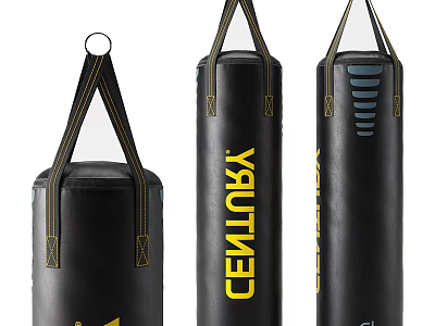 CENTURY Black Boxing Bags for Fitness Training with Yellow Lettering and Straps 3d model