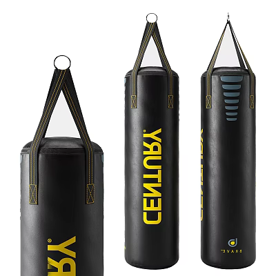 CENTURY Black Boxing Bags for Fitness Training with Yellow Lettering and Straps 3d model