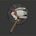 Decorative Low Poly Duck Model With Red Scarf And Long Stick On Gray Base