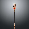 Decorative Weapon Spear Featuring Long Staff And Flame Shaped Red Head 3d model