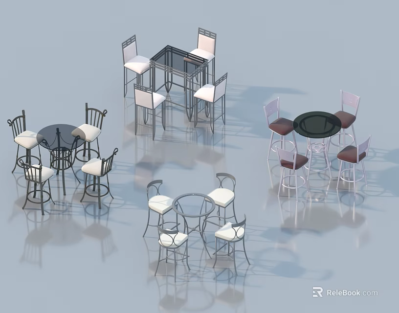 Modern Bar Table And Chair Sets With Metal Frames Different Colored Seats And Various Styles 3d model