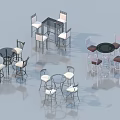 Modern Bar Table And Chair Sets With Metal Frames Different Colored Seats And Various Styles 3d model