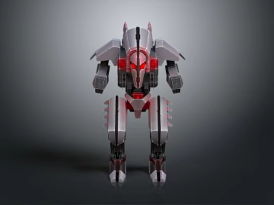 Futuristic Humanoid Robot With Silver Gray Mechanical Body And Red Glowing Elements 3d model