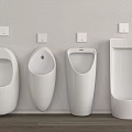 Modern White Urinals with Various Designs and Flush Controls Mounted on Wall