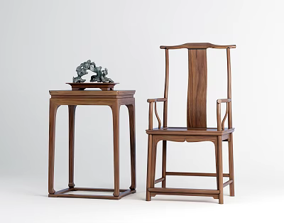 Traditional Chinese Wooden Armchair With Side Table And Stone Ornament 3d model
