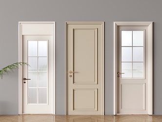 French frosted glass single door glass swing door solid wood door 3d model