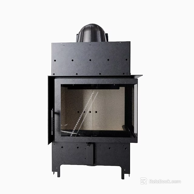 Modern Black Metal Freestanding Fireplace Interior Design With Glass Door And Firebox 3d model 