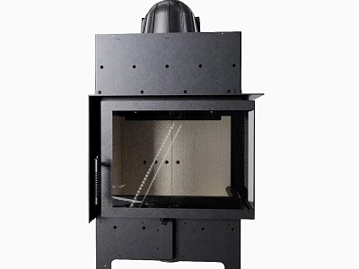 Modern Black Metal Freestanding Fireplace Interior Design With Glass Door And Firebox 3d model