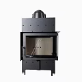 Modern Black Metal Freestanding Fireplace Interior Design With Glass Door And Firebox