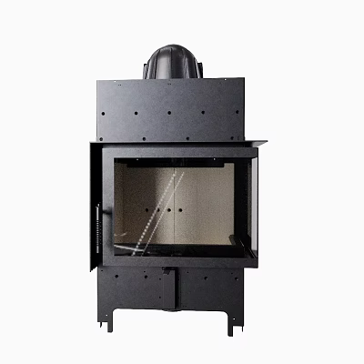 Modern Black Metal Freestanding Fireplace Interior Design With Glass Door And Firebox 3d model