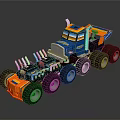 Colorful Blue And Orange Toy Truck With Multiple Large Wheels For Kids Play