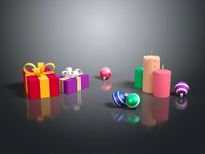 Festive Household Decor Items With Colorful Gift Boxes Christmas Balls And Candles 3d model