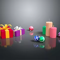 Festive Household Decor Items With Colorful Gift Boxes Christmas Balls And Candles