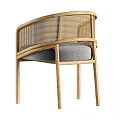 Wooden Frame Leisure Chair With Rattan Backrest Armrest And Light Gray Cushion