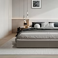 Modern White Bedroom Interior With Wardrobe Bed Pendant Lights Rug Bay Window And Decorative Painting