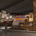 Cultural Center Large Sailboat Model in Exhibition Hall With Historical Displays And Decorative Walls