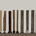 Various Decorative Wooden Columns With Metal And Stone Bases For Interior Design