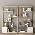 Modern Multi Layer Gold Frame Shelving Unit With Books Vases Plants And Decorations
