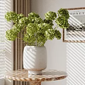 Decorative Ornament Set With White Vase Green Hydrangea Flowers Marble Top Table And MONET Artwork