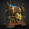 Ornate Vintage Wooden Treasure Chest With Glowing Skull And Metal Accents