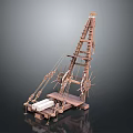 Ancient Wooden Mechanical Device With Rope Wheel And Structural Components Model 3d model