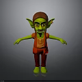 3D Green Fantasy Character With Red Outfit Brown Hat Pointed Ears And Yellow Eyes