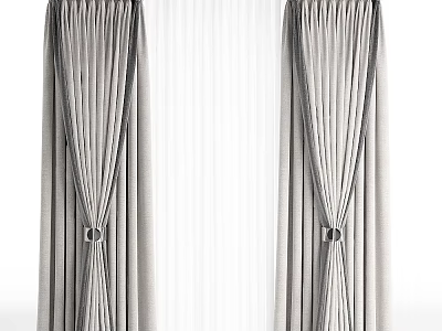 Elegant Gray Pleated Curtains With Tie Backs And Sheer Liner For Home Decor 3d model