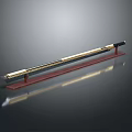 Exquisite Long Weapon With Gold Black Accents And Red Wooden Stand On Gradient Gray Background