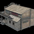 Vintage Western Style Wooden Two Story Bed and Breakfast Building With Balcony And Signboards