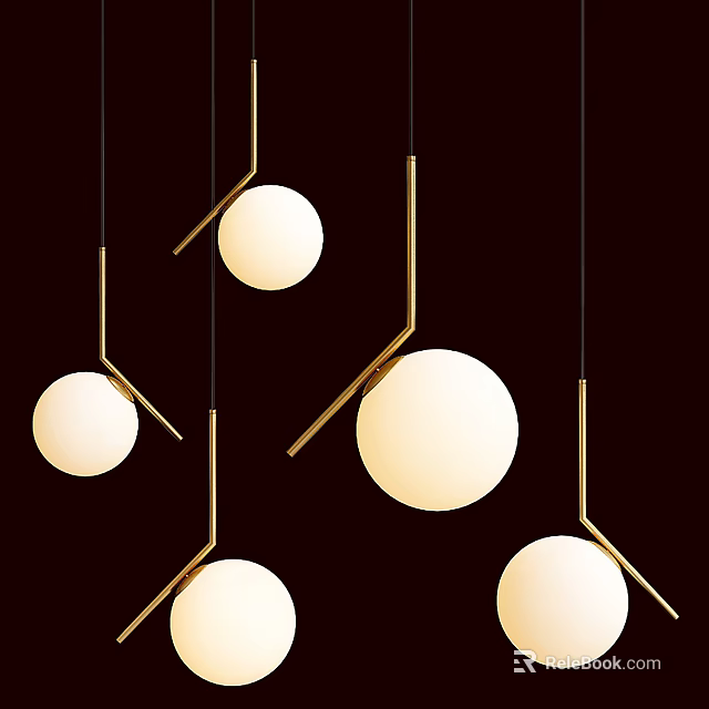 Unique Shaped Pendant Lights with Gold Metal Frame and Spherical Lampshade Modern Design 3d model 