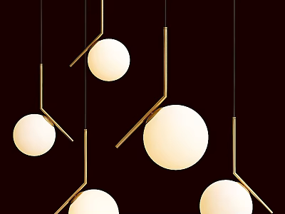 Unique Shaped Pendant Lights with Gold Metal Frame and Spherical Lampshade Modern Design 3d model