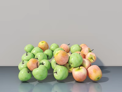 Fresh Green and Pink Apples Pile on Gray Surface with Gray Background 3d model