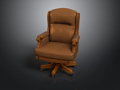 High Back Brown Leather Executive Office Chair With Polished Solid Wood Frame And Sturdy Wheels 3d model