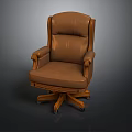 High Back Brown Leather Executive Office Chair With Polished Solid Wood Frame And Sturdy Wheels