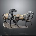 Two Vintage Bronze Horse Sculptures With Dynamic Postures And Intricate Carvings