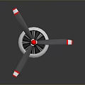 Aircraft Propeller 3D Model With Gray Blades Red White Stripes And Central Hub