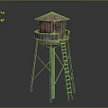 Rusty Metal Water Tower With Ladder Small Roof And Red Graffiti 3d model
