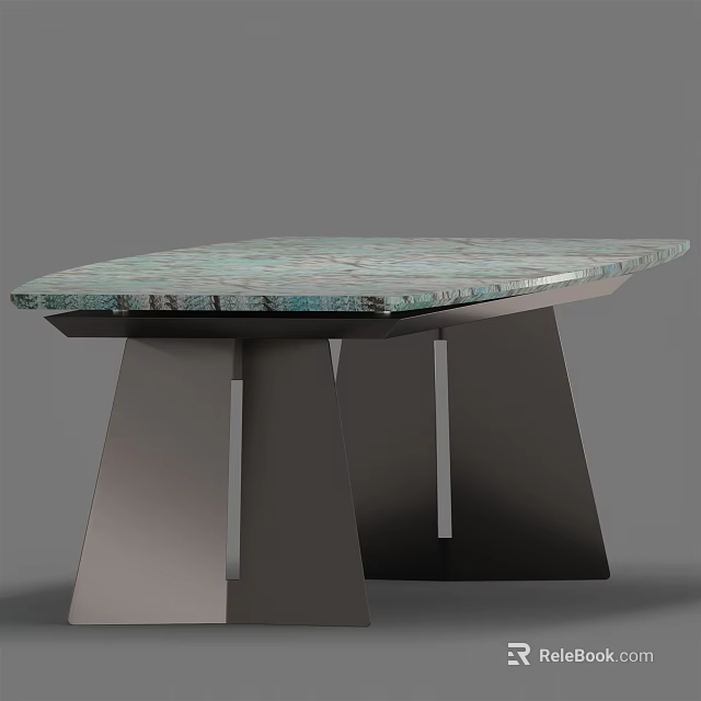 Modern Dining Table With Unique Textured Stone Top And Geometric Metal Legs 3d model 