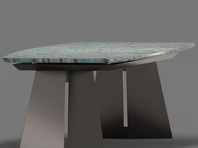 Modern Dining Table With Unique Textured Stone Top And Geometric Metal Legs 3d model