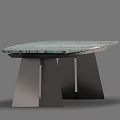 Modern Dining Table With Unique Textured Stone Top And Geometric Metal Legs 3d model